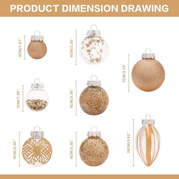 32pc Shatterproof Christmas Ornaments Set - Champagne - Ideal for Xmas Tree - Picture 2 of 7
